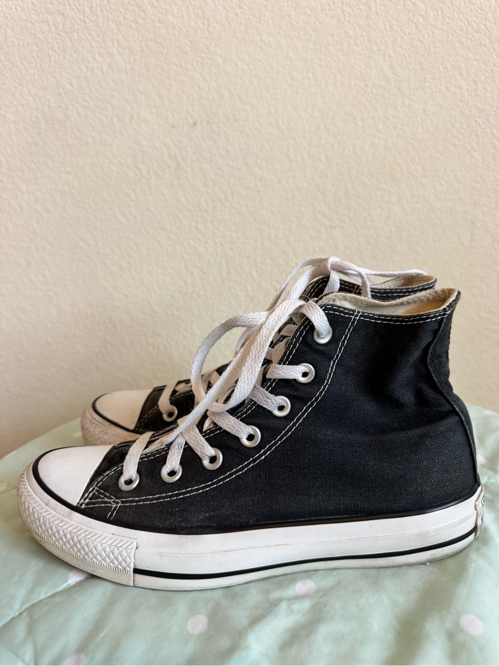 Black High Top Canvas Sneakers with White Accents Womens size 6.5